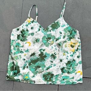Lucky Brand Satin Floral Camisole –Green Sz L